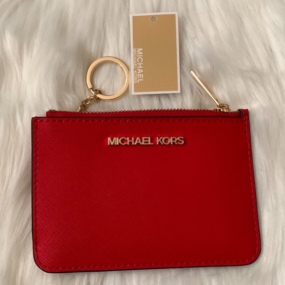 MICHAEL KORS Saffiano Leather Coin, Card, Key Wallet in Dark Sangria - Picture 1 of 2